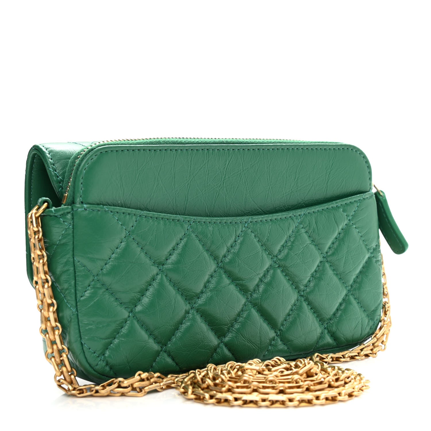 Chanel Aged Calfskin Quilted 2.55 Reissue Flap Pouch With Chain Green 3 of 13