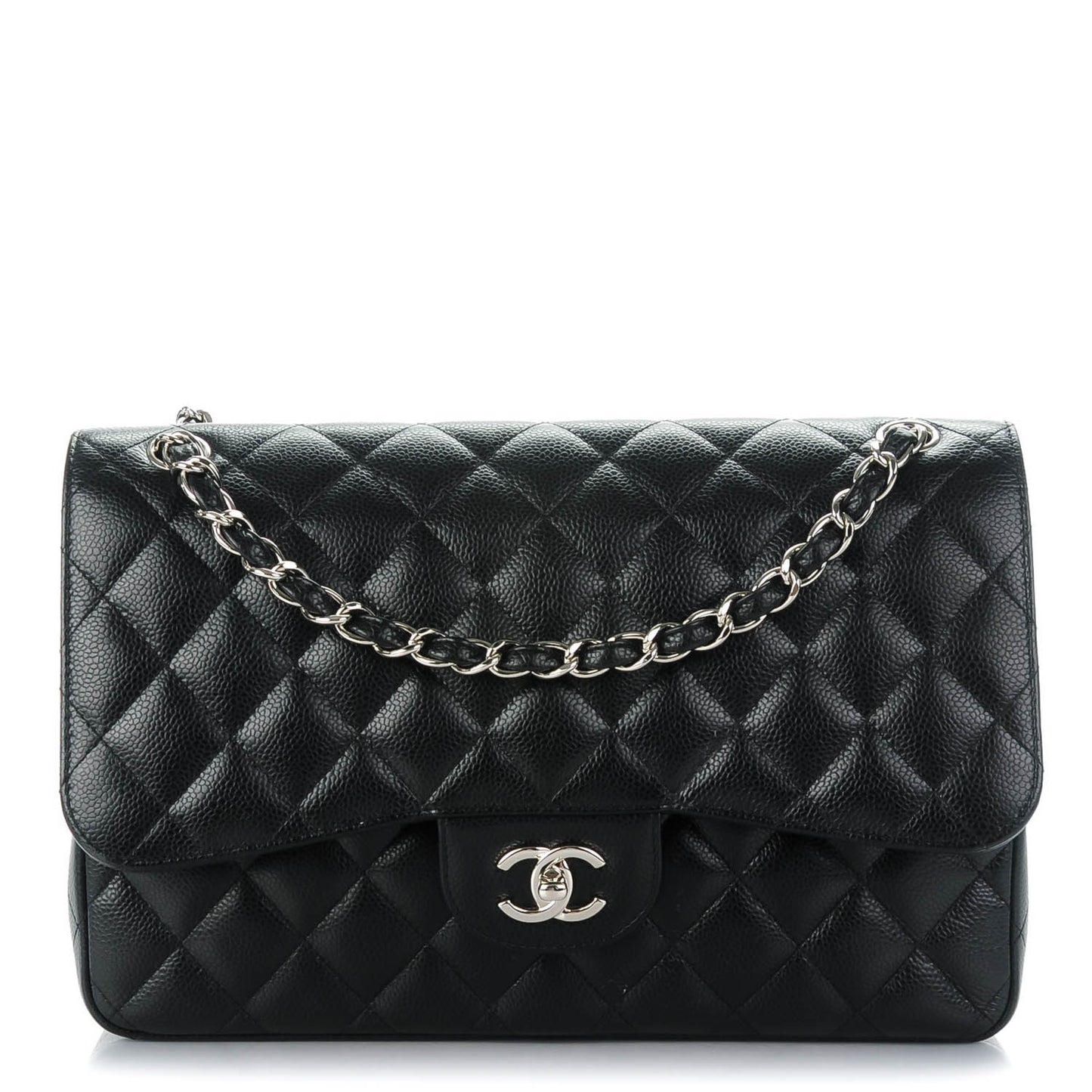 Caviar Quilted Jumbo Double Flap Black