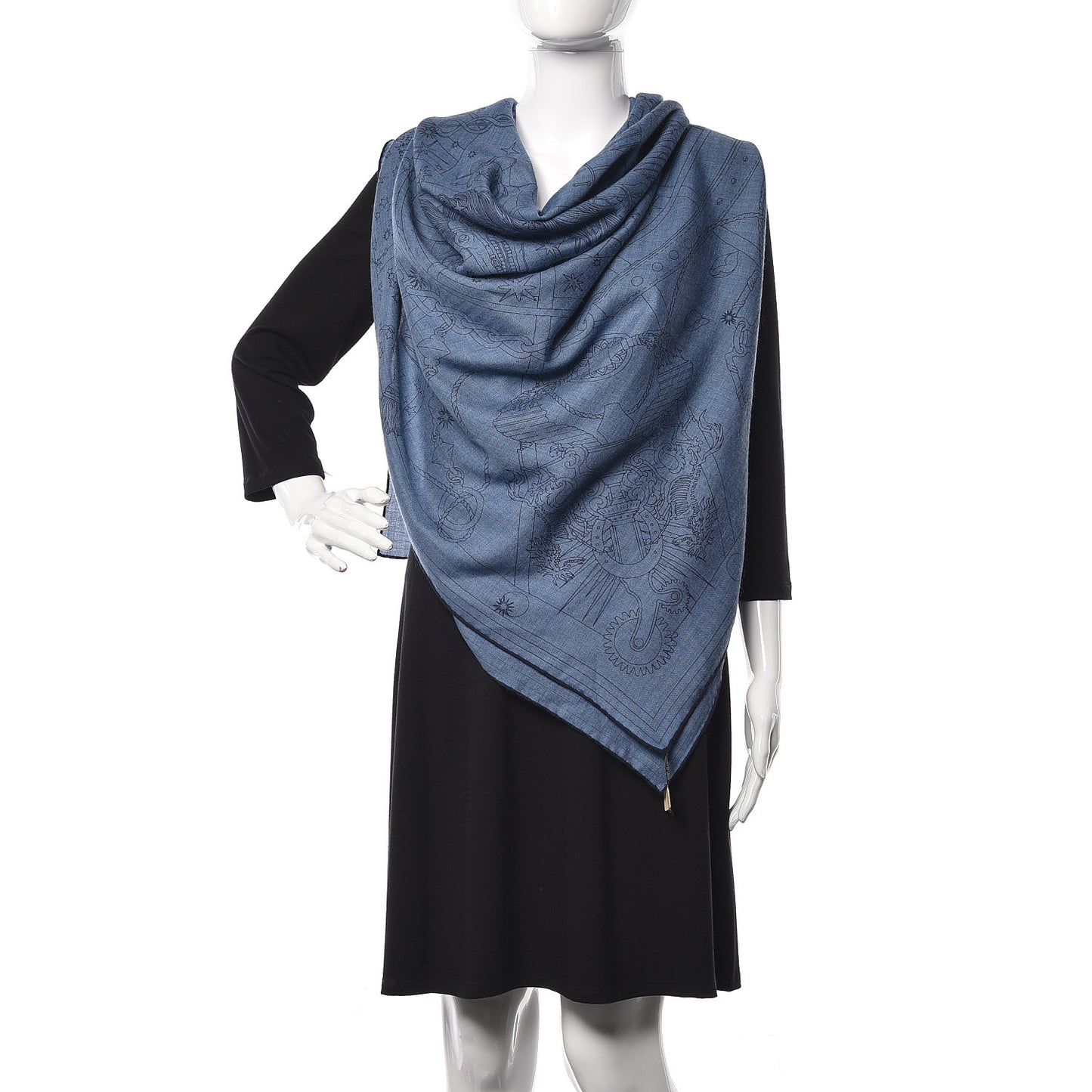 Cashmere Silk C'Est La Fete Scarf Shawl 140 Bleu Chine Marine