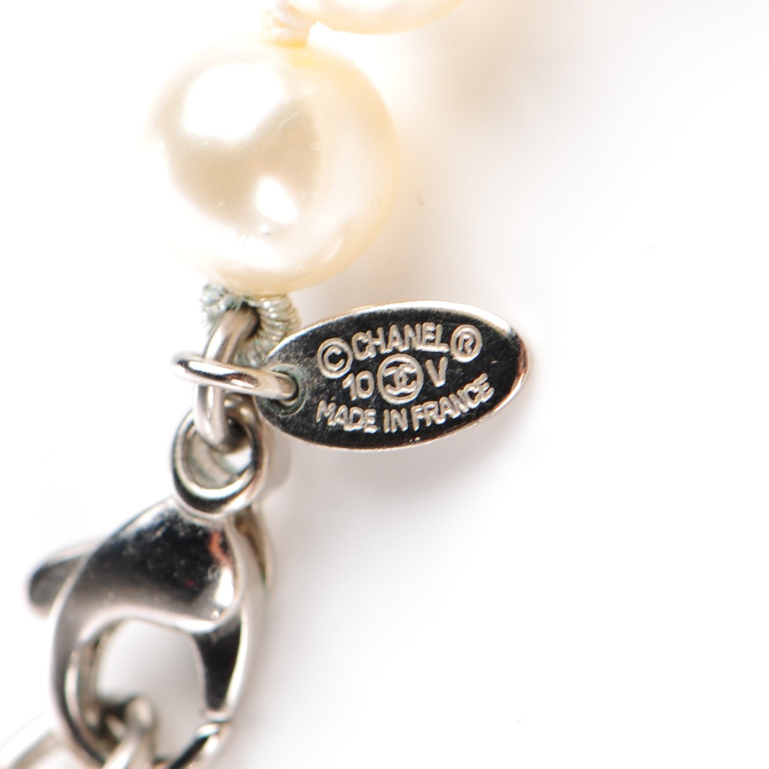 Chanel Pearl CC Long Necklace Silver 4 of 5