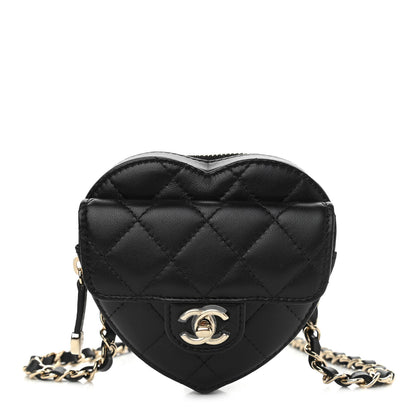 Chanel Lambskin Quilted CC In Love Heart Waist Belt Bag With Chain Black 1 of 10