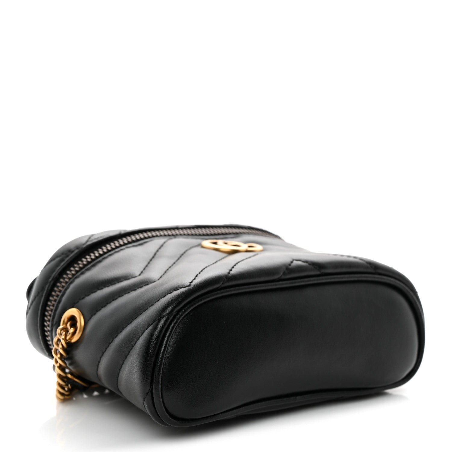Gucci Calfskin Matelasse Chevron Mini GG Marmont Top Handle Bag Black 4 of 10