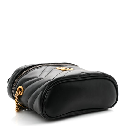 Gucci Calfskin Matelasse Chevron Mini GG Marmont Top Handle Bag Black 4 of 10