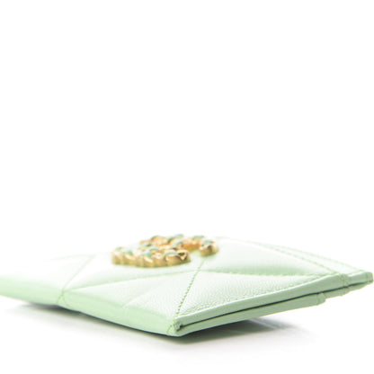 Chanel Shiny Goatskin Quilted Chanel 19 Card Holder Green 7 of 10