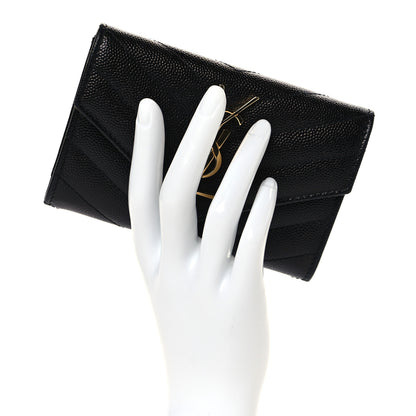 Saint Laurent Grain De Poudre Matelasse Chevron Small Monogram Envelope Wallet Black 2 of 8