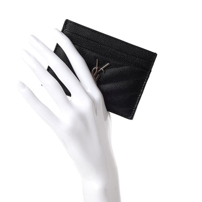 Saint Laurent Grain De Poudre Matelasse Chevron Monogram Credit Card Case Black 2 of 8