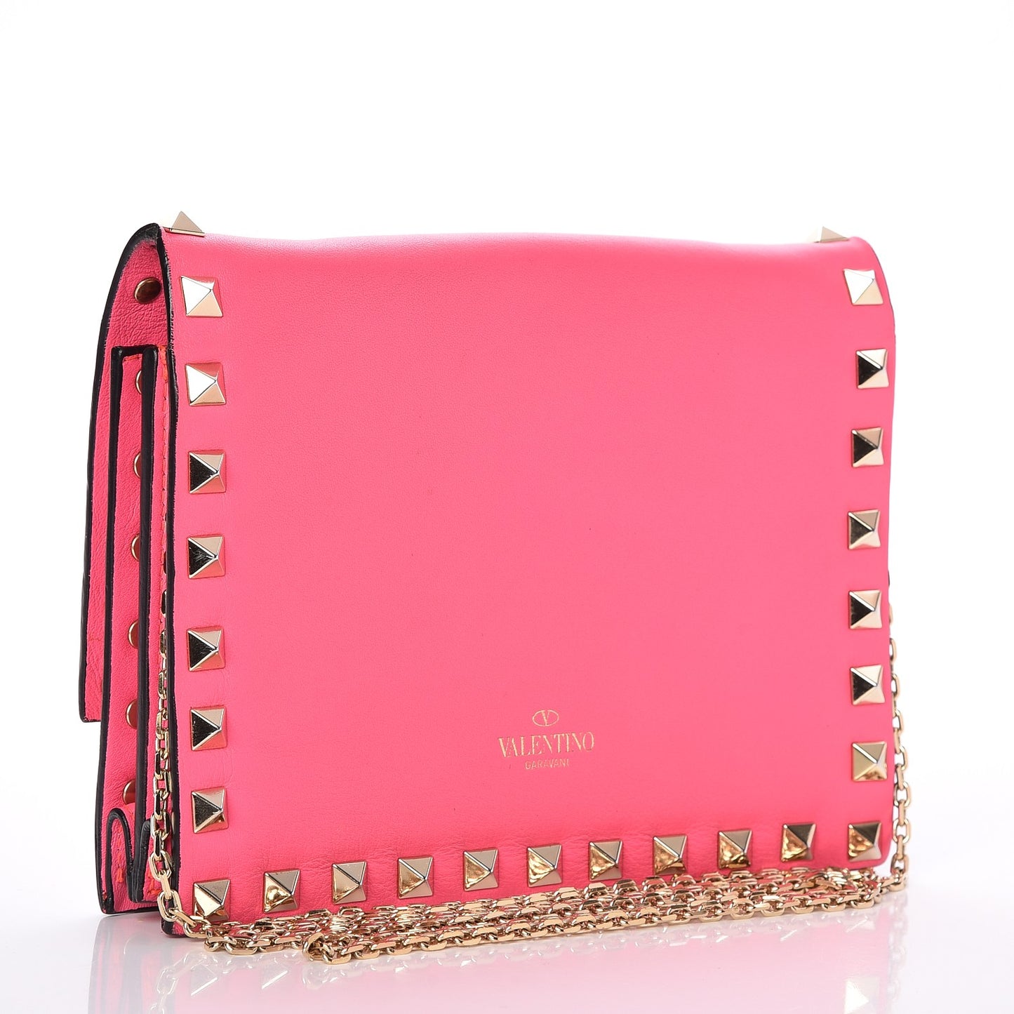Vitello Mini Rockstud Wallet on Chain Pink