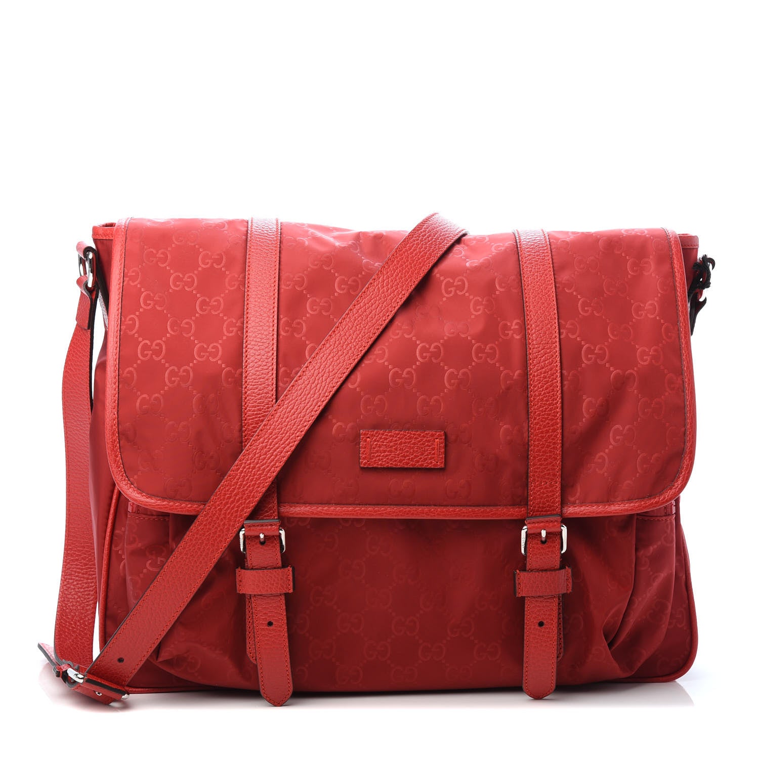 Gucci Nylon Monogram Double Buckle Flap Messenger Bag Vibrant Red 1 of 9