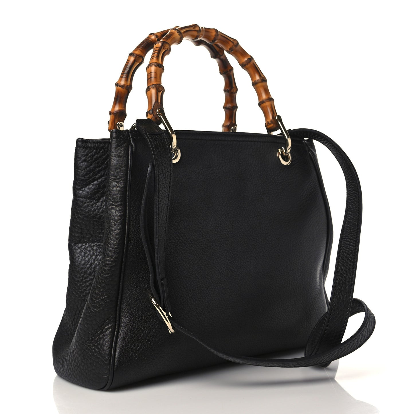 Calfskin Small Bamboo Shopper Tote Black