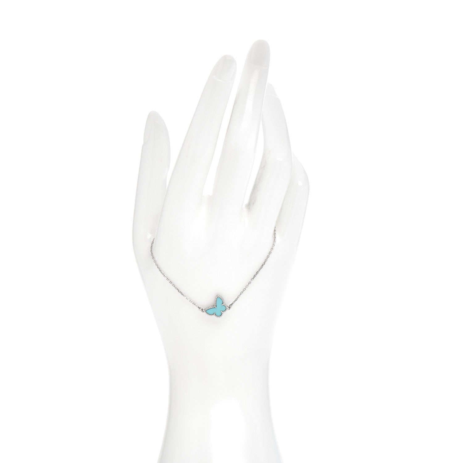 Van Cleef & Arpels 18K White Gold Turquoise Sweet Alhambra Butterfly Bracelet 2 of 5
