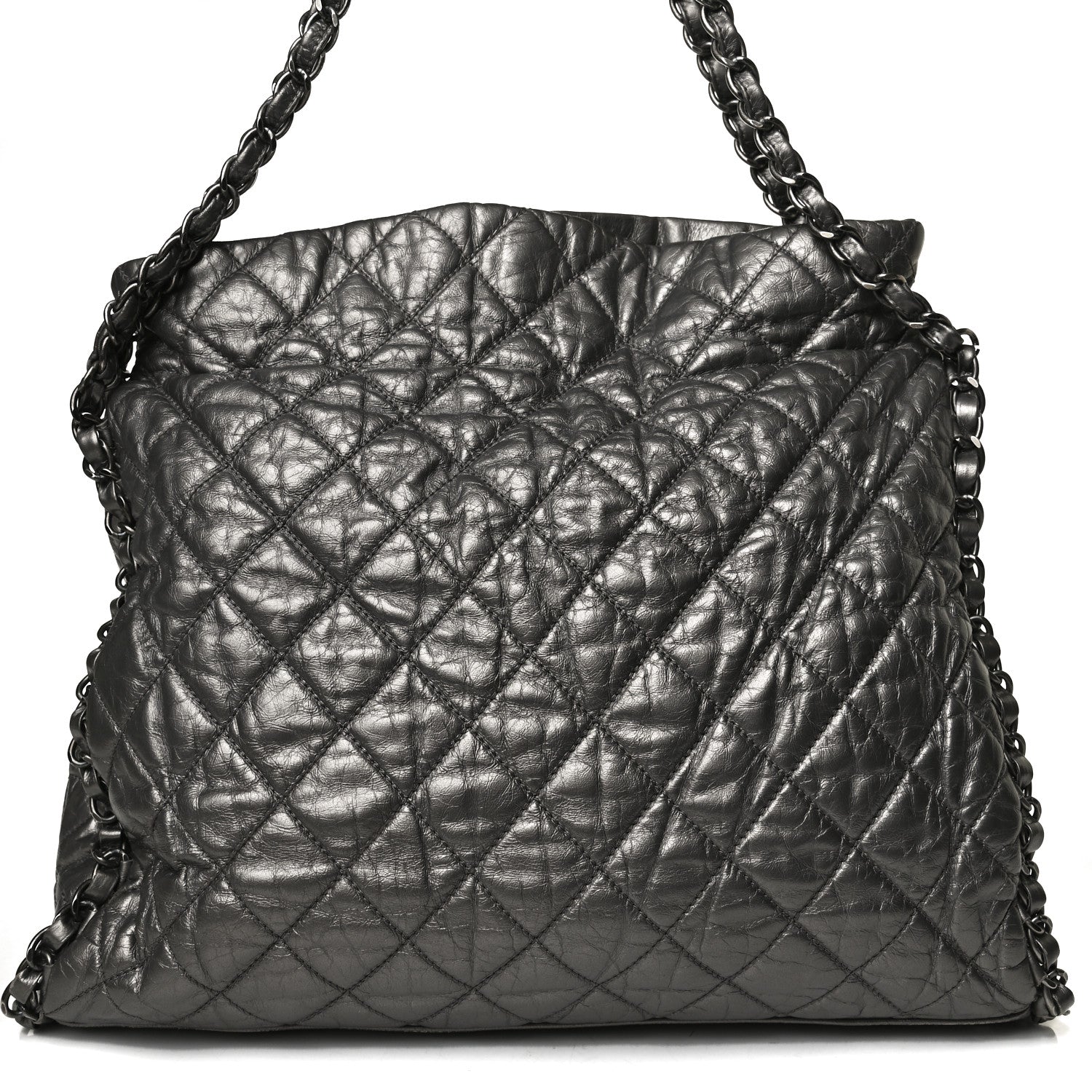 Chanel Metallic Calfskin Quilted Medium Chain Me Hobo Dark Silver 8 of 15