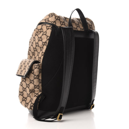 Gucci Covered Wool GG Monogram Large Double Buckle Backpack Beige Ebony Black 2 of 13