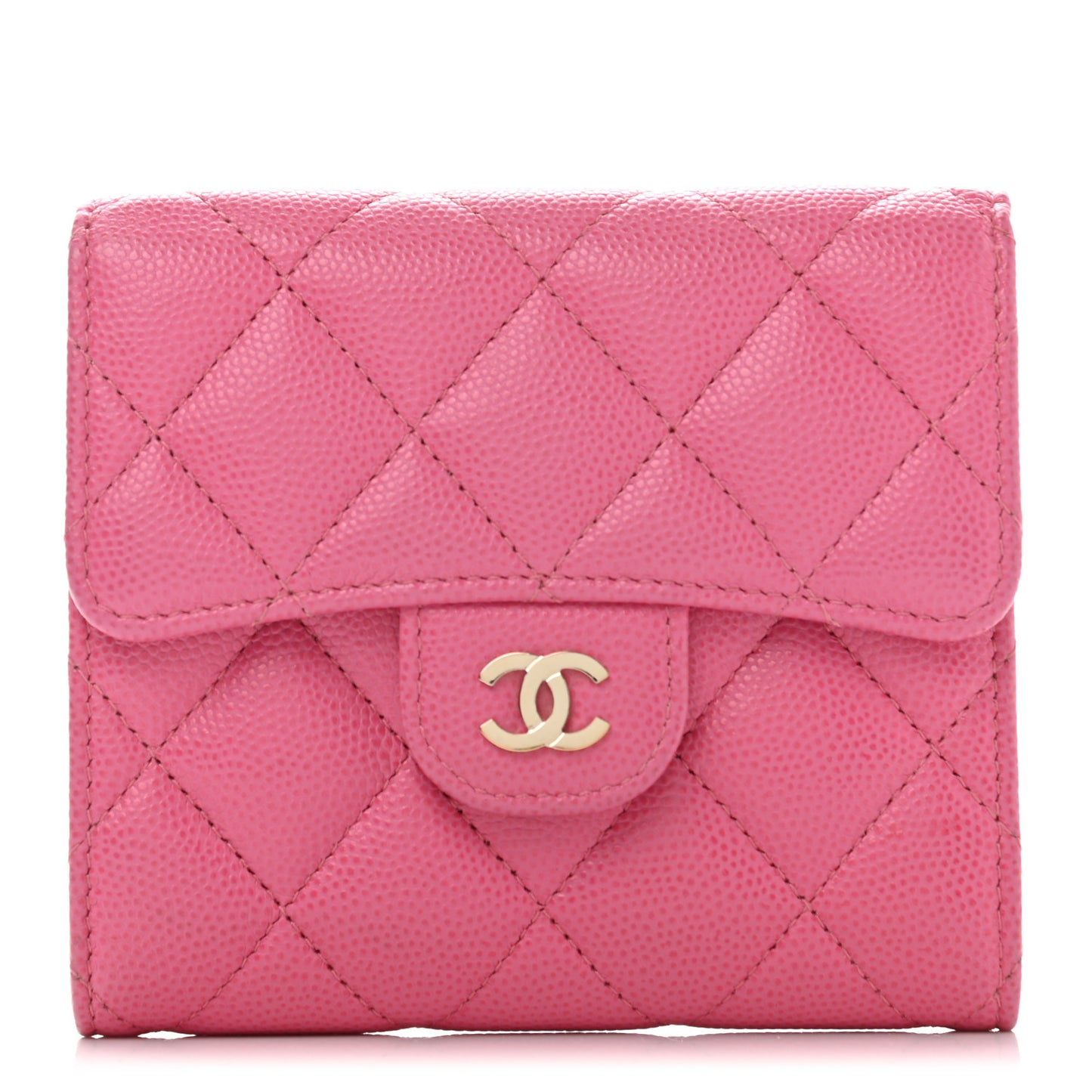 Caviar Quilted Compact Flap Wallet Pink