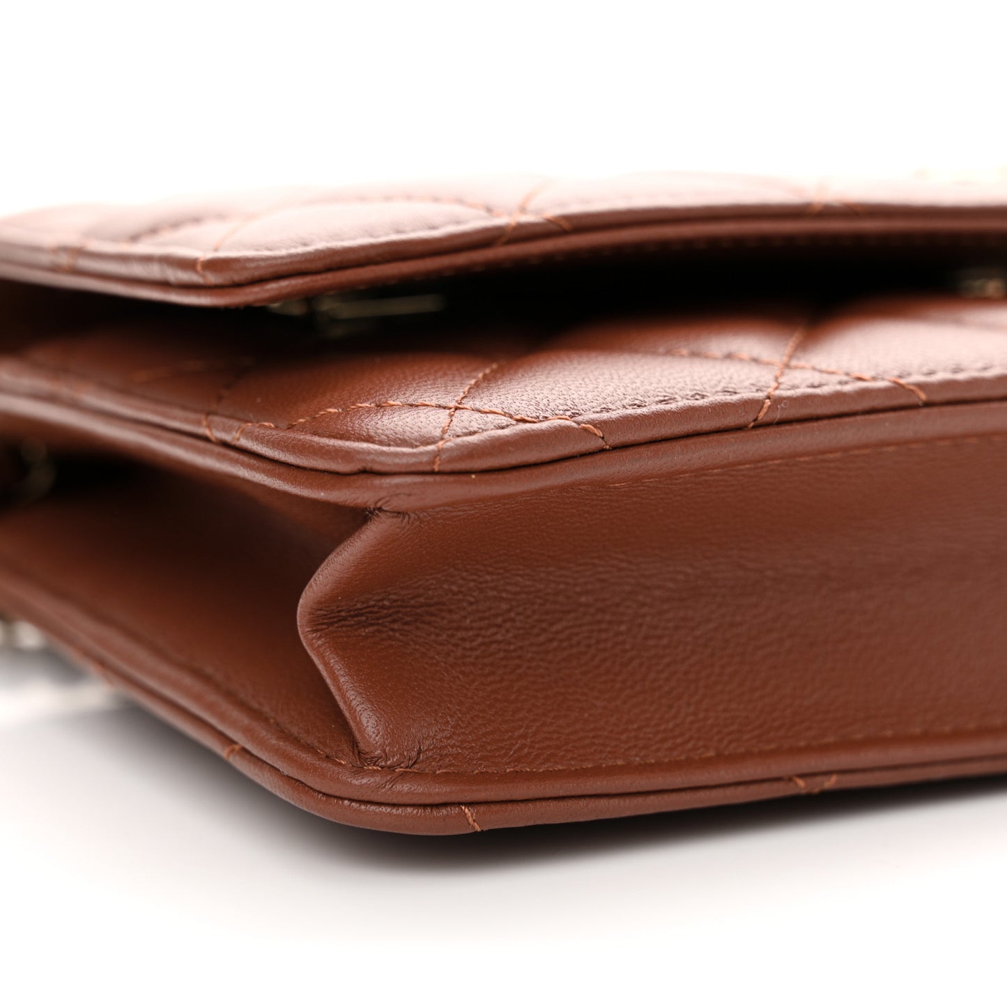 Lambskin Quilted Wallet On Chain WOC Brown