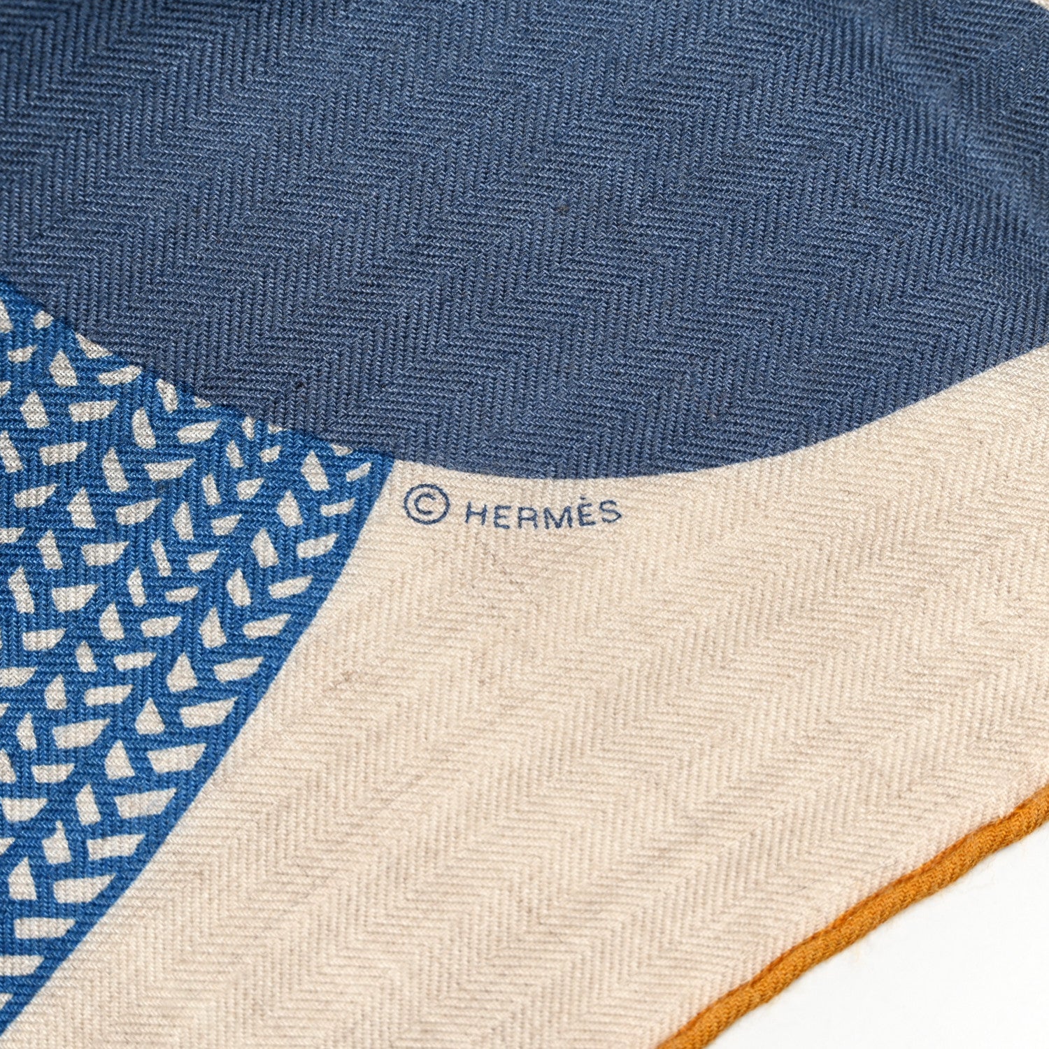 Hermes Cashmere Silk Mon Premier Galop Shawl 140 Naturel Bleu
