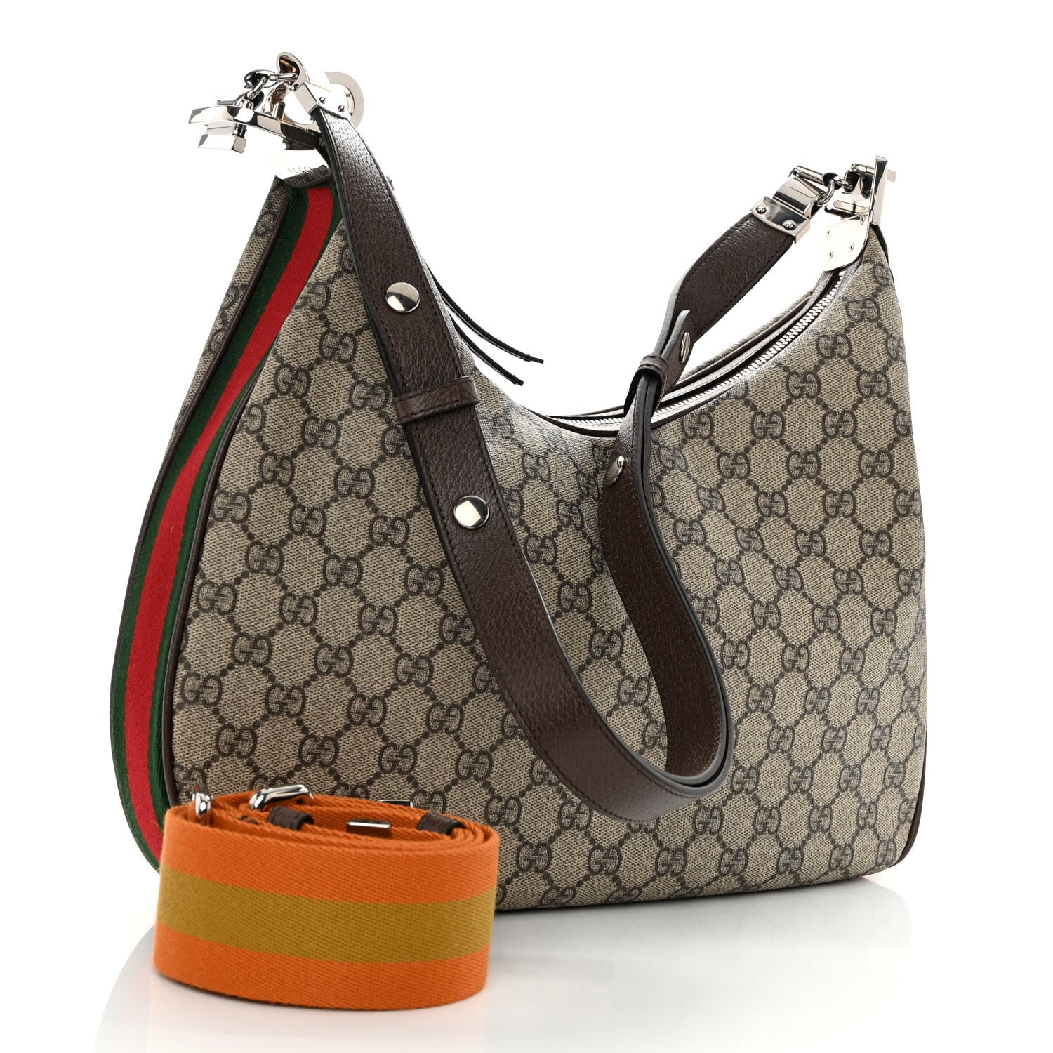 Gucci GG Supreme Monogram Textured Calfskin Web Large Attache Shoulder Bag Beige Ebony New Acero 3 of 9