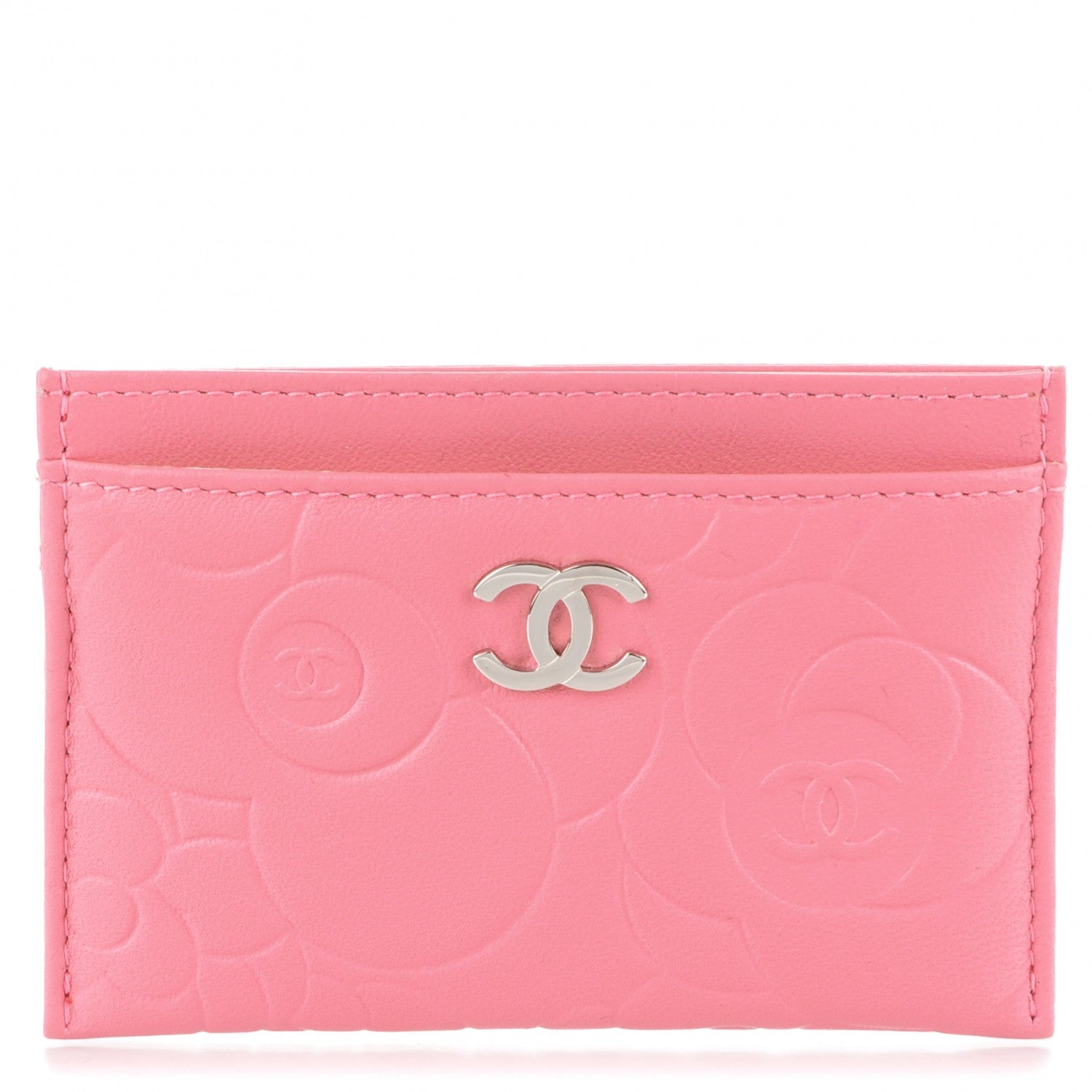 Chanel Lambskin Camellia Embossed Card Holder Pink 1 of 7