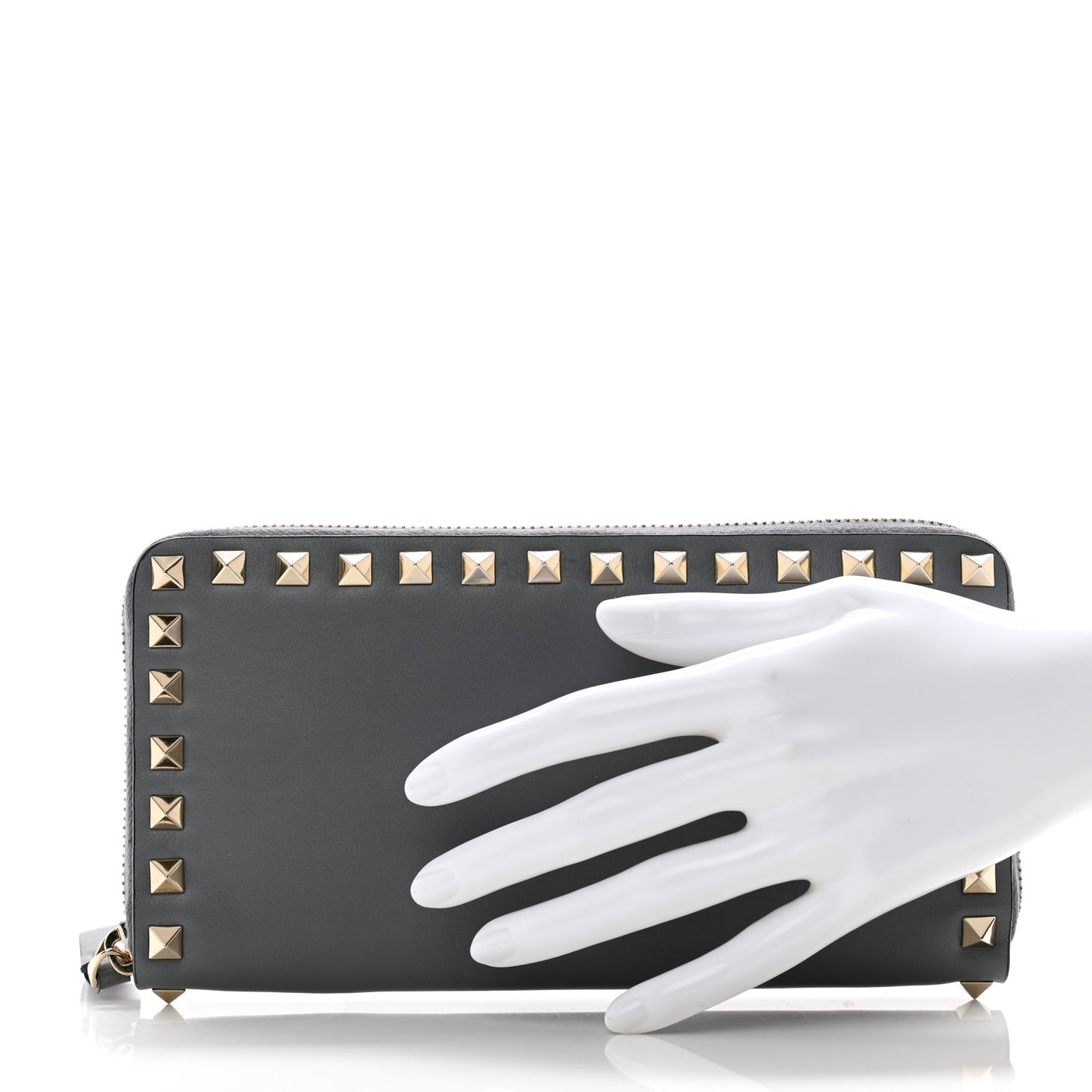 Vitello Rockstud Zip Around Wallet Stone