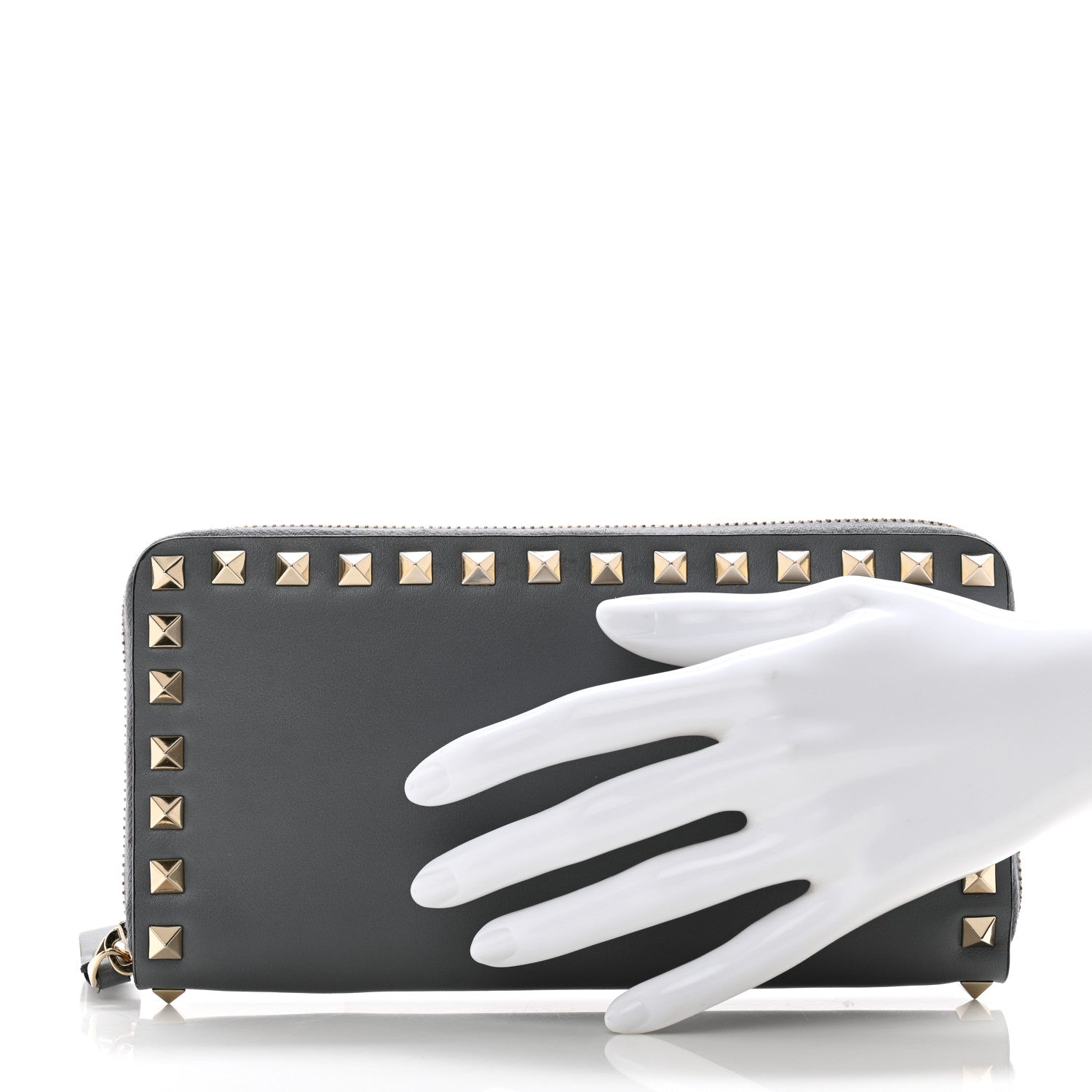 Valentino Garavani Vitello Rockstud Zip Around Wallet Stone 2 of 12