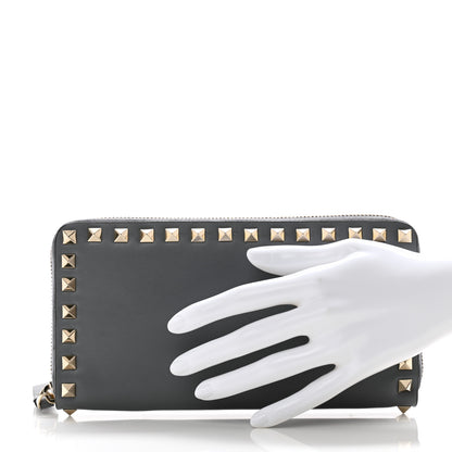 Valentino Garavani Vitello Rockstud Zip Around Wallet Stone 2 of 12