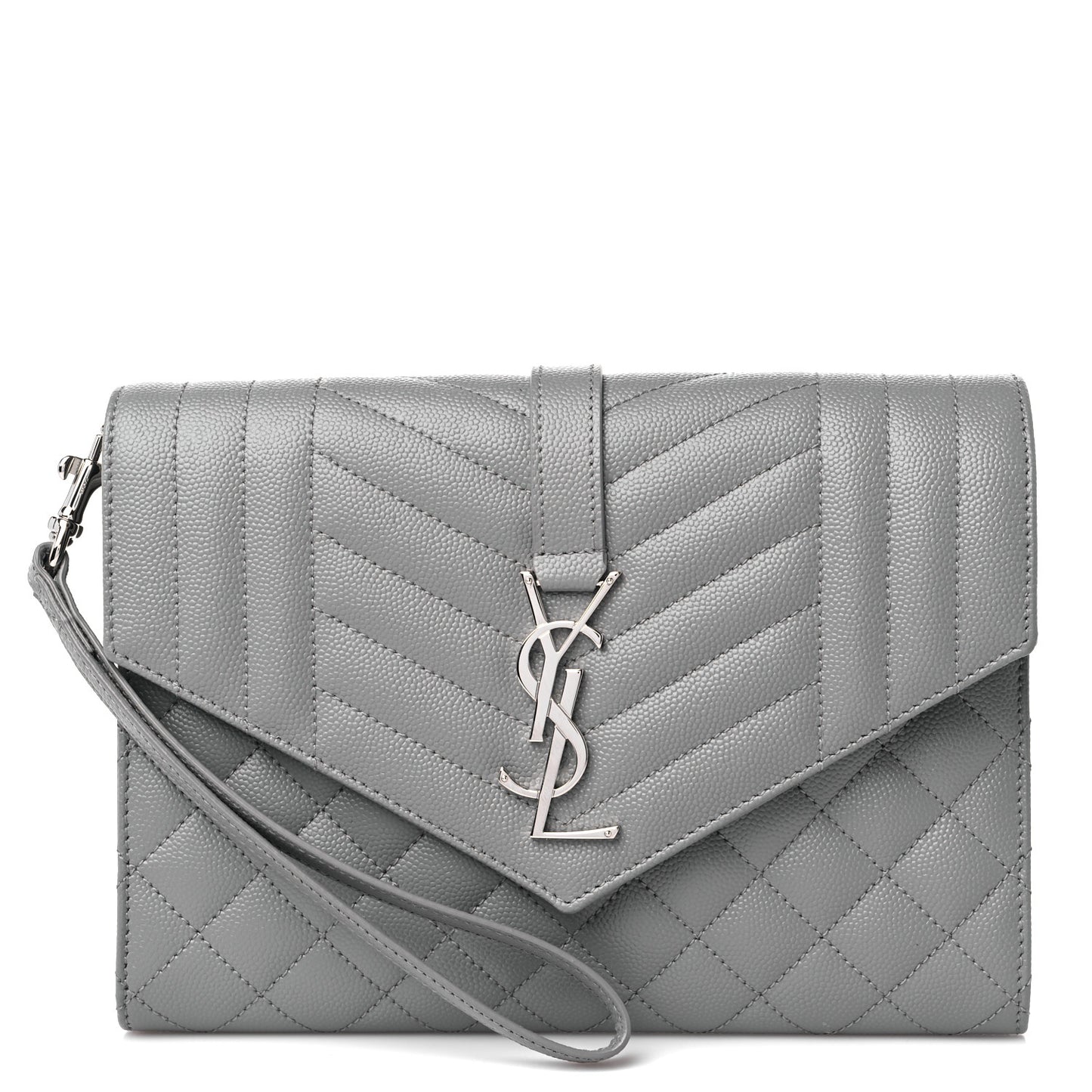 Grain De Poudre Textured Mixed Matelasse Triquilt Monogram Clutch Storm