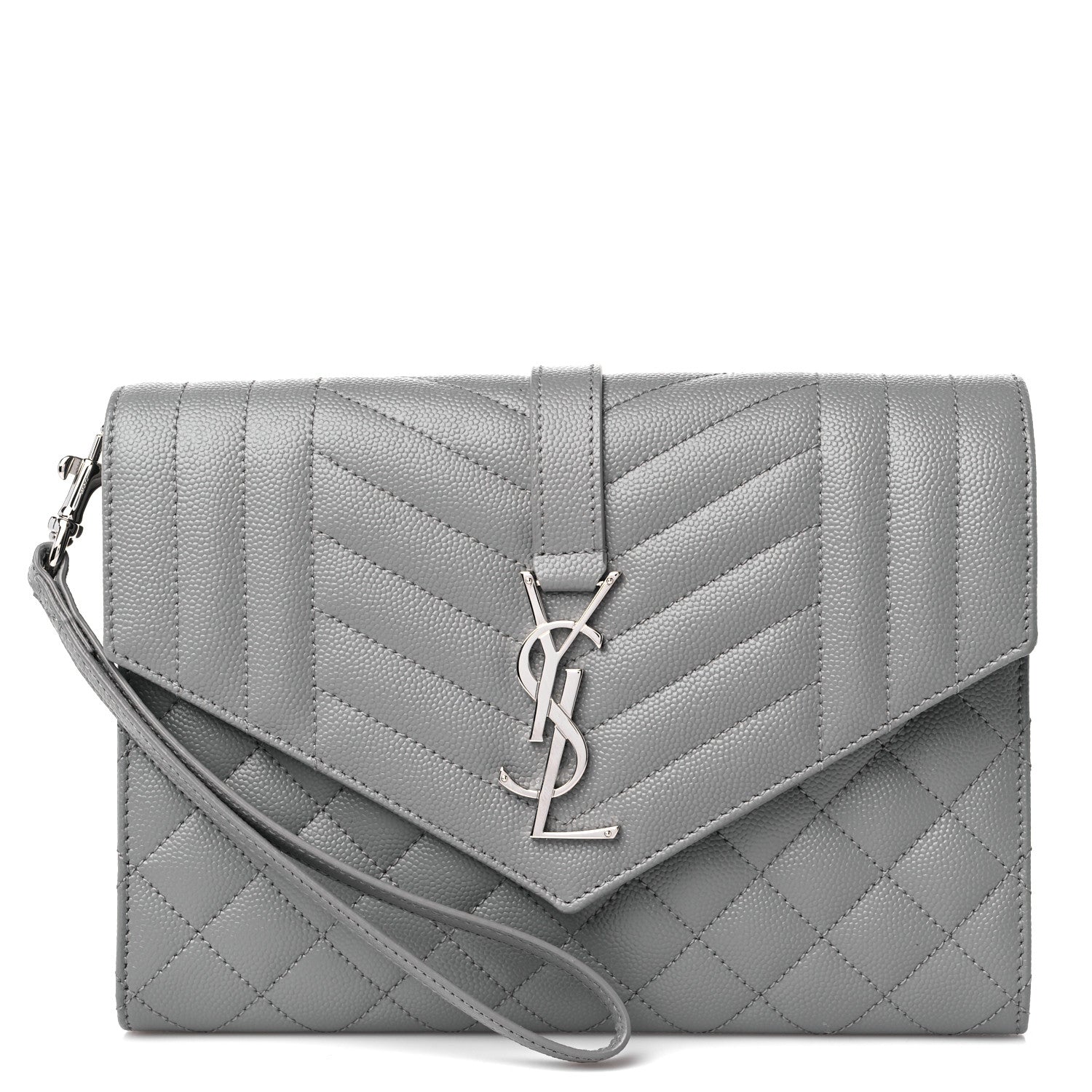 Saint Laurent Grain De Poudre Textured Mixed Matelasse Triquilt Monogram Clutch Storm 1 of 10