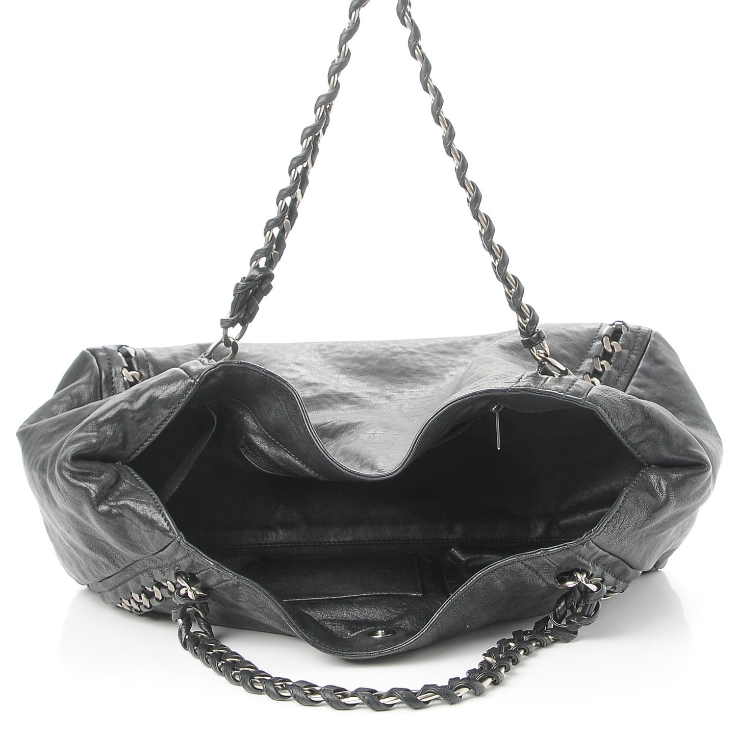 Glazed Calfskin East West Modern Chain Tote Black