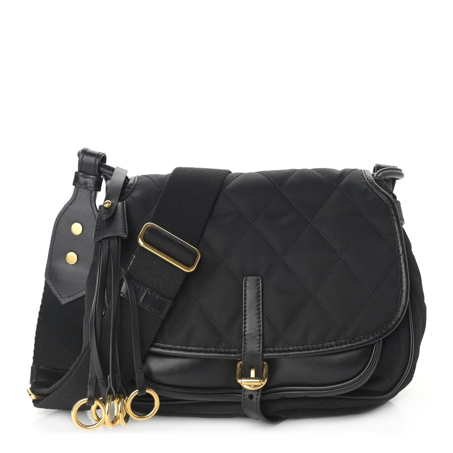 Tessuto Nylon City Calfskin Quilted Crossbody Black
