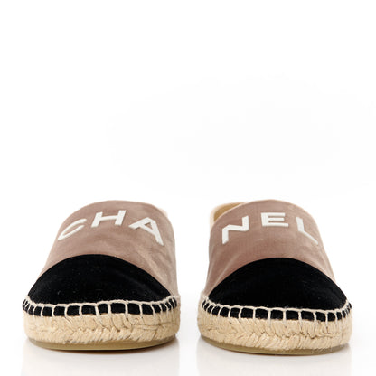 Chanel Velvet Logo Espadrilles 38 Beige Black 2 of 9