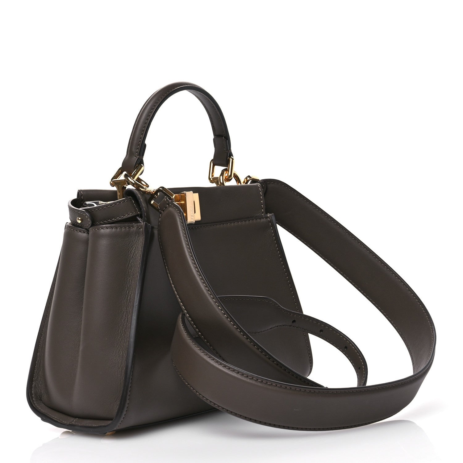 Fendi Vitello Seta Suede FF Mini Peekaboo Iconic Satchel  Chocolate Sigaro Marrone 3 of 12