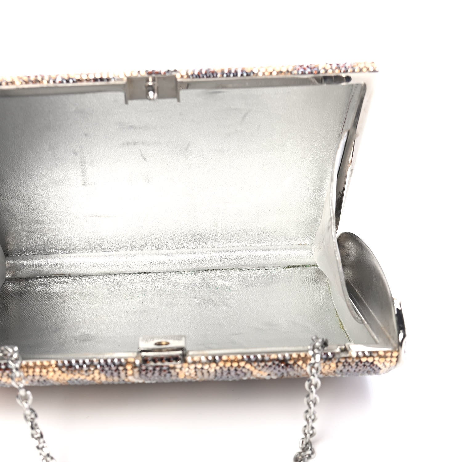 Judith Leiber Crystal Leopard Minaudiere Clutch Silver Gold Brown 5 of 9