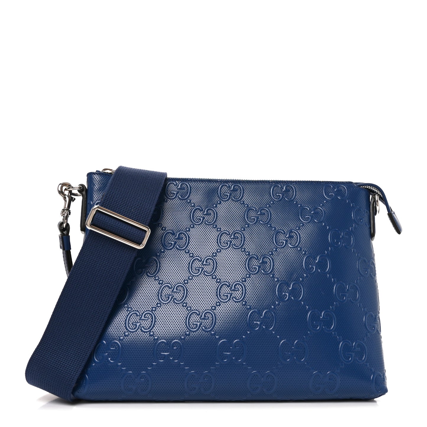 Calfskin GG Tennis Embossed Medium Wristlet Messenger Bag Intense Metal Blue