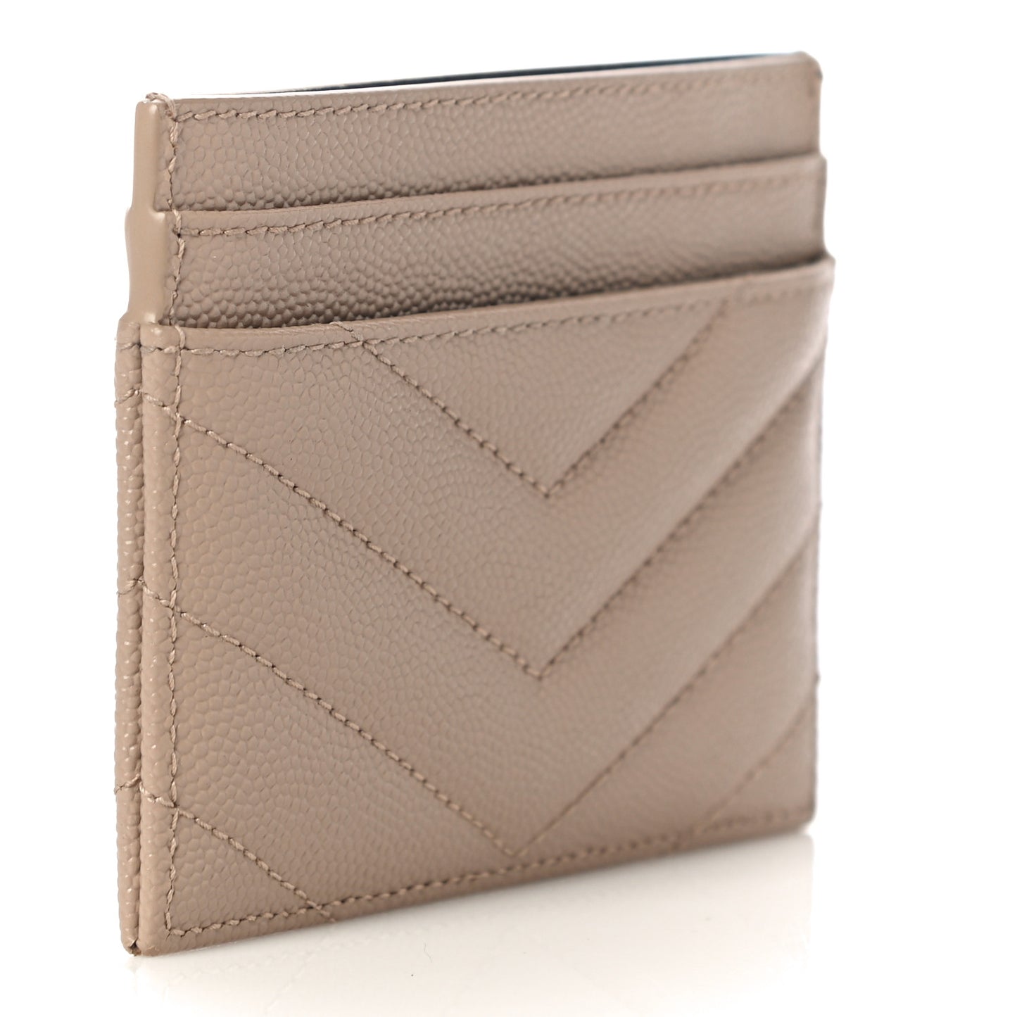 Grain De Poudre Matelasse Chevron Monogram Credit Card Case Dark Beige