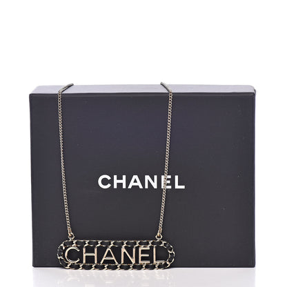 Chanel Metal Lambskin Logo Necklace Black Gold 5 of 5