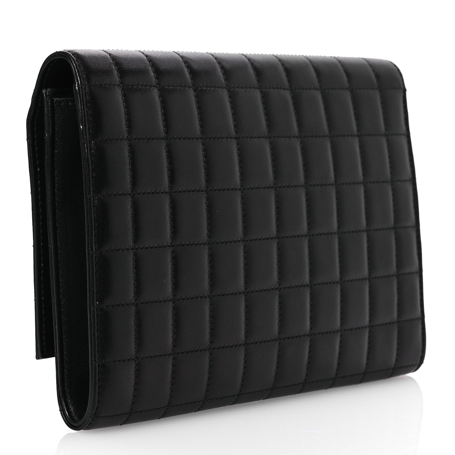 Saint Laurent Lambskin Cassandre Matelasse Carre Flap Pouch Clutch Black 3 of 8