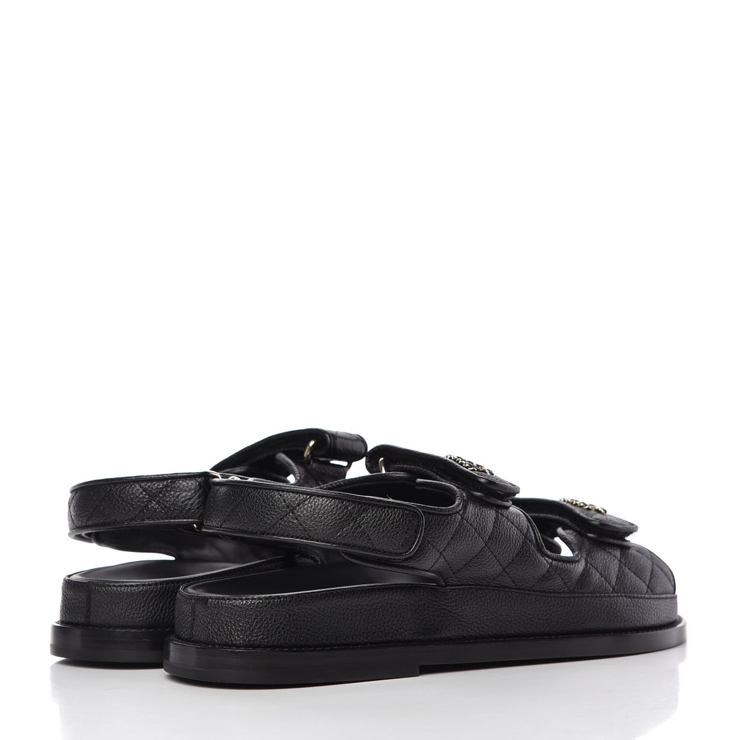 Grained Calfskin Velcro Dad Sandals 39 Black