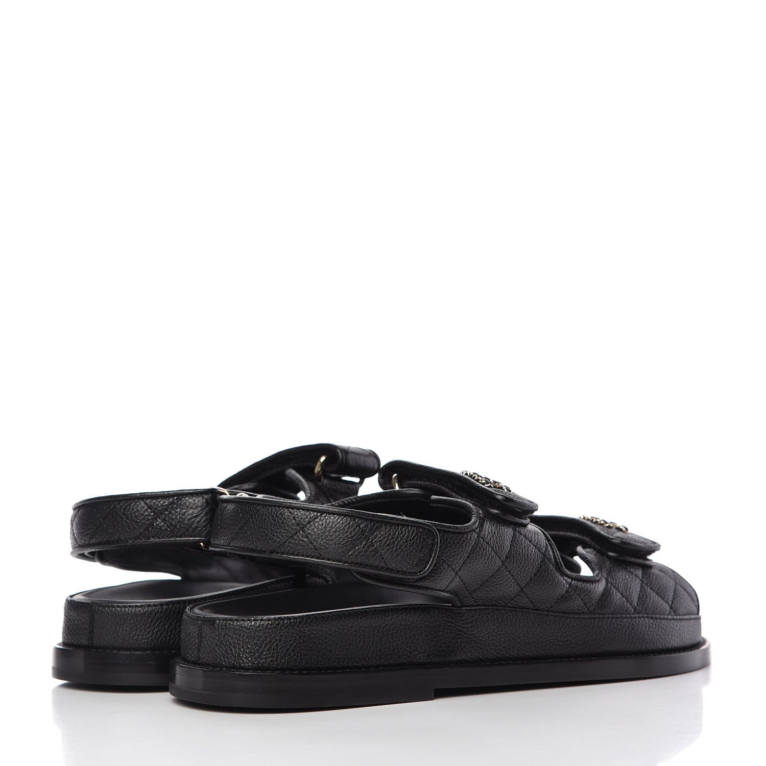 Chanel Grained Calfskin Velcro Dad Sandals 39 Black 4 of 10