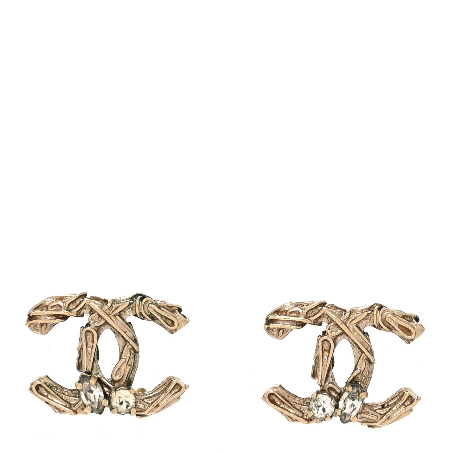 Crystal Twisted CC Earrings Gold
