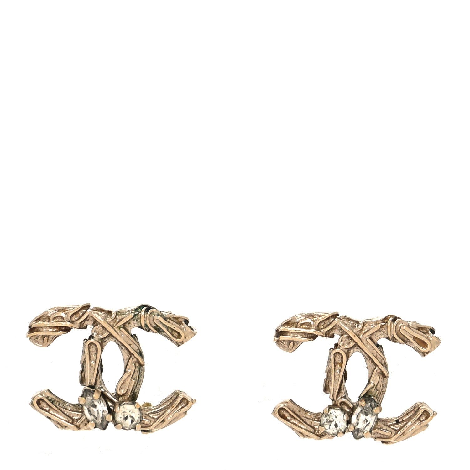 Chanel Crystal Twisted CC Earrings Gold 1 of 5