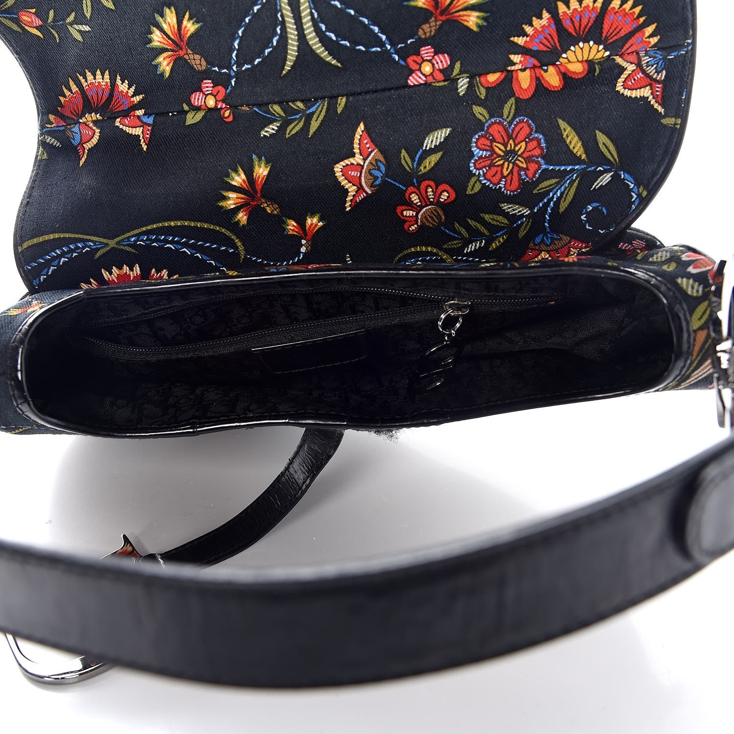 Christian Dior Canvas Floral Saddle Bag Black 5 of 13