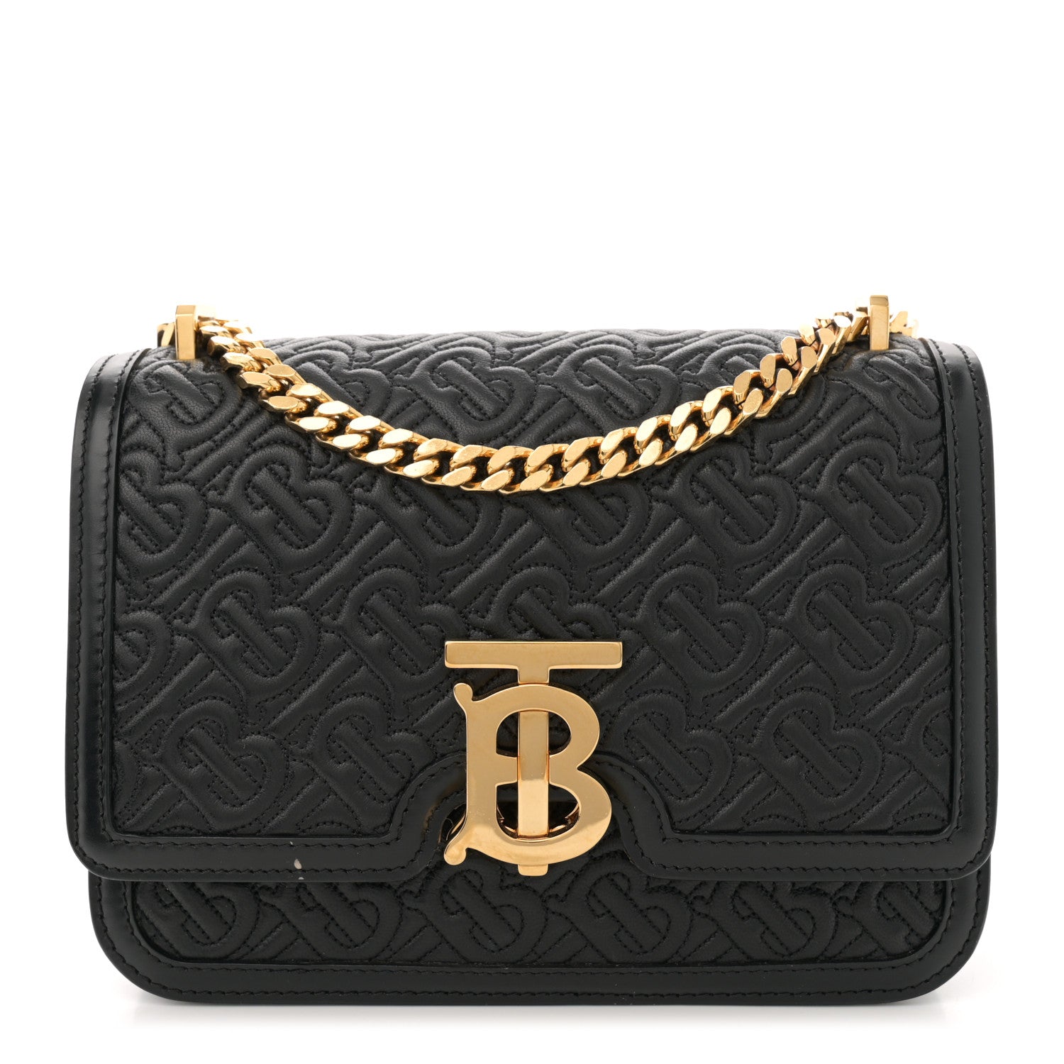 Burberry Calfskin Monogram Embossed Small TB Chain Bag Black 1 of 11