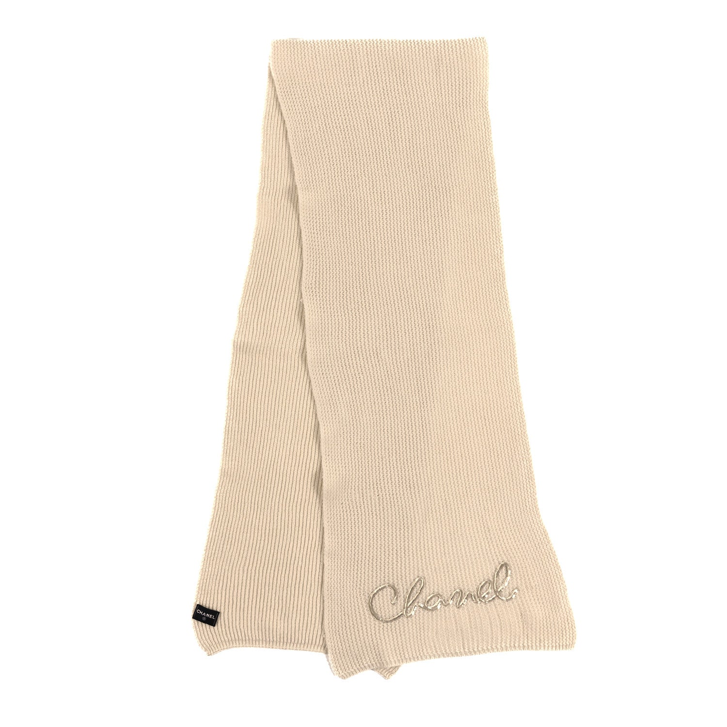 Chanel Cashmere Sequin Logo Scarf White 2 of 3