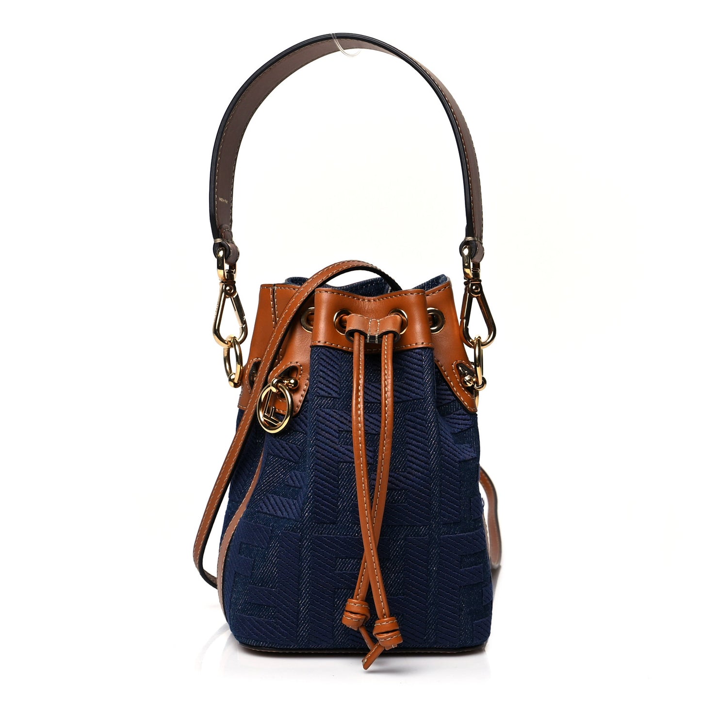Denim Vitello King F is Fendi FF Embroidered Mini Mon Tresor Bucket Bag Blue Cuoio