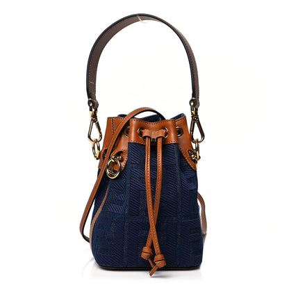 Fendi Denim Vitello King F is Fendi FF Embroidered Mini Mon Tresor Bucket Bag Blue Cuoio 1 of 10