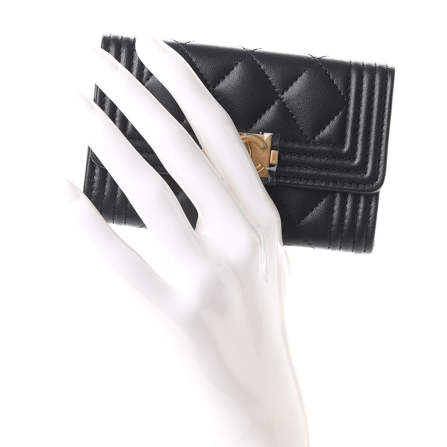 Lambskin Quilted Boy Card Holder Wallet Black