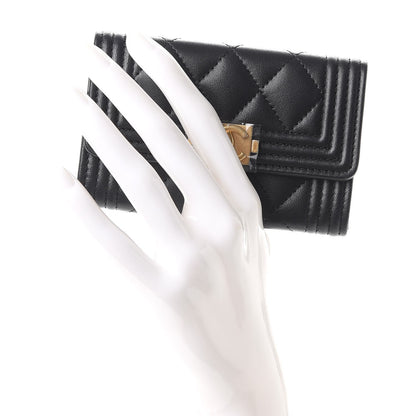 Chanel Lambskin Quilted Boy Card Holder Wallet Black 2 of 9