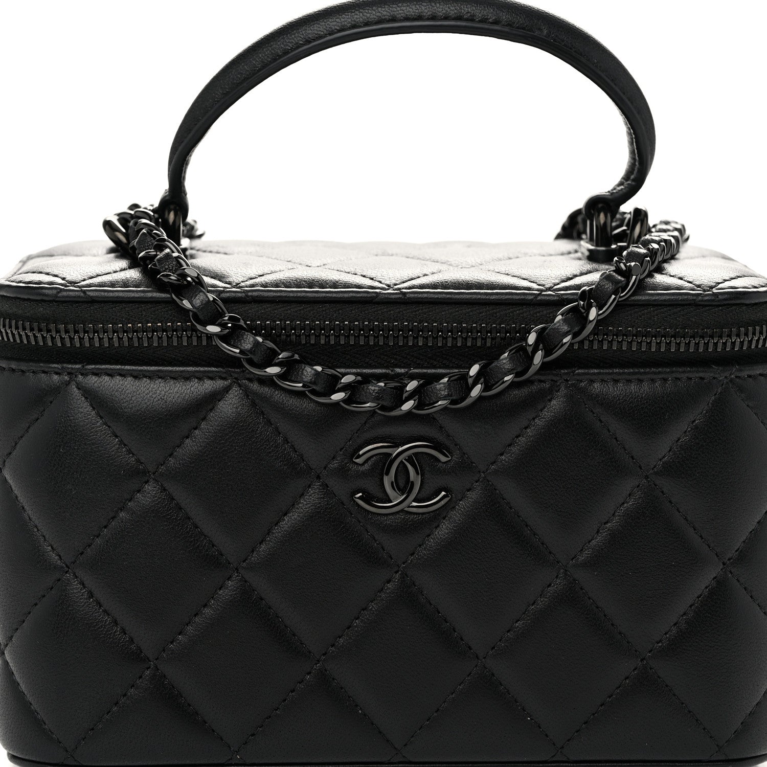 Chanel Lambskin Quilted Small Top Handle Vanity Case With Chain So Black 8 of 11