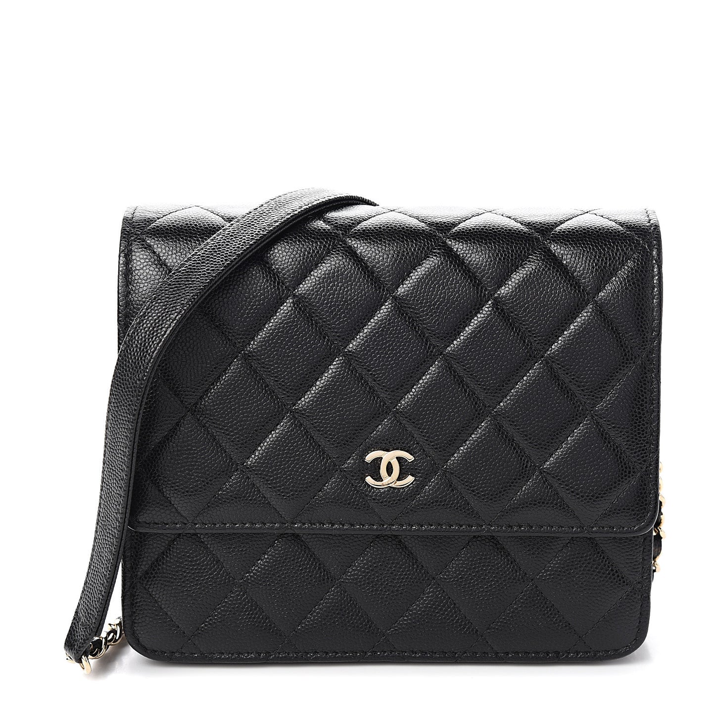 Caviar Quilted Square Wallet On Chain WOC Black