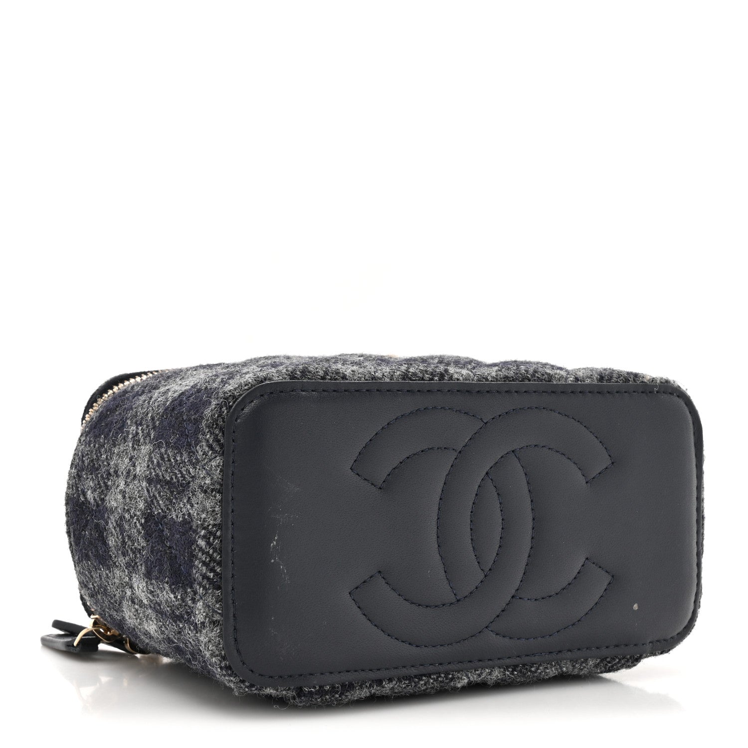 Chanel Wool Plaid Quilted Small Vanity Case With Chain Blue 3 of 10