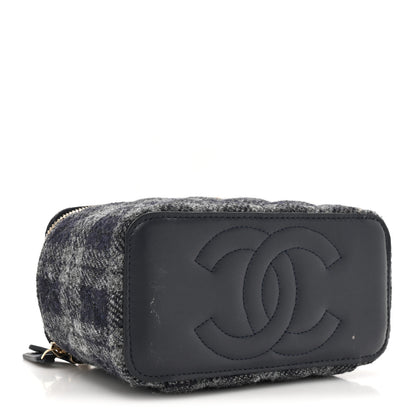 Chanel Wool Plaid Quilted Small Vanity Case With Chain Blue 3 of 10